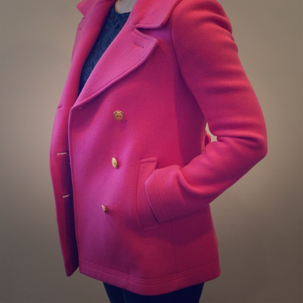 J. Crew Pea Coat - Bright Pink